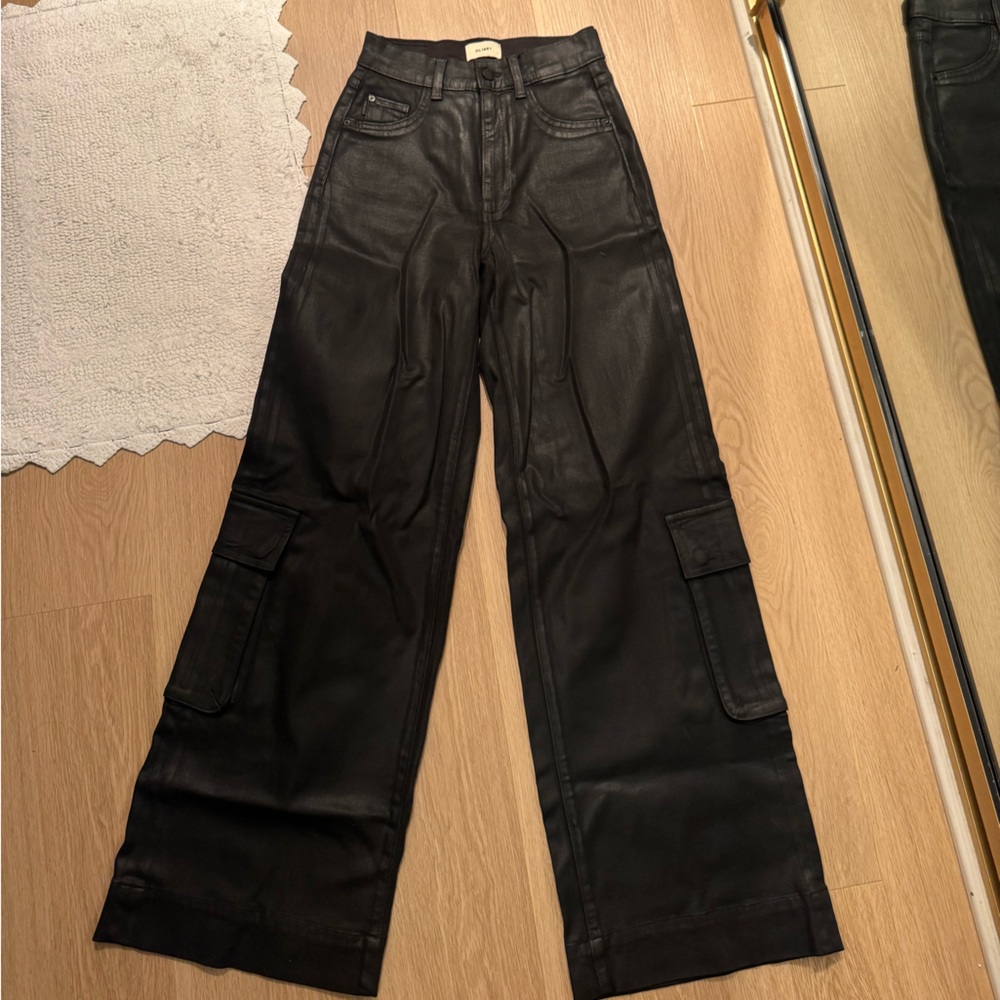 DL1961 coated leather look Hepburn wide leg cargo  Pants